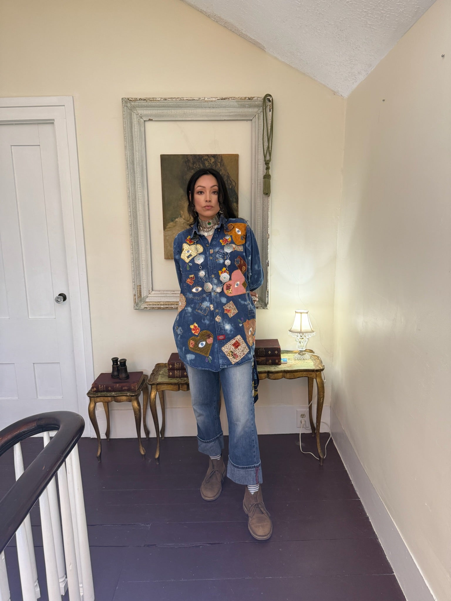 Heart Spell / Upcycled Denim Shirt