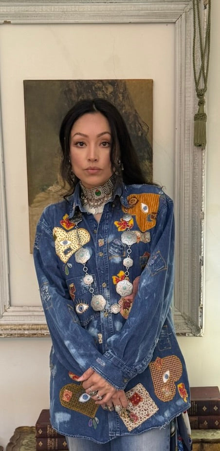 Heart Spell / Upcycled Denim Shirt