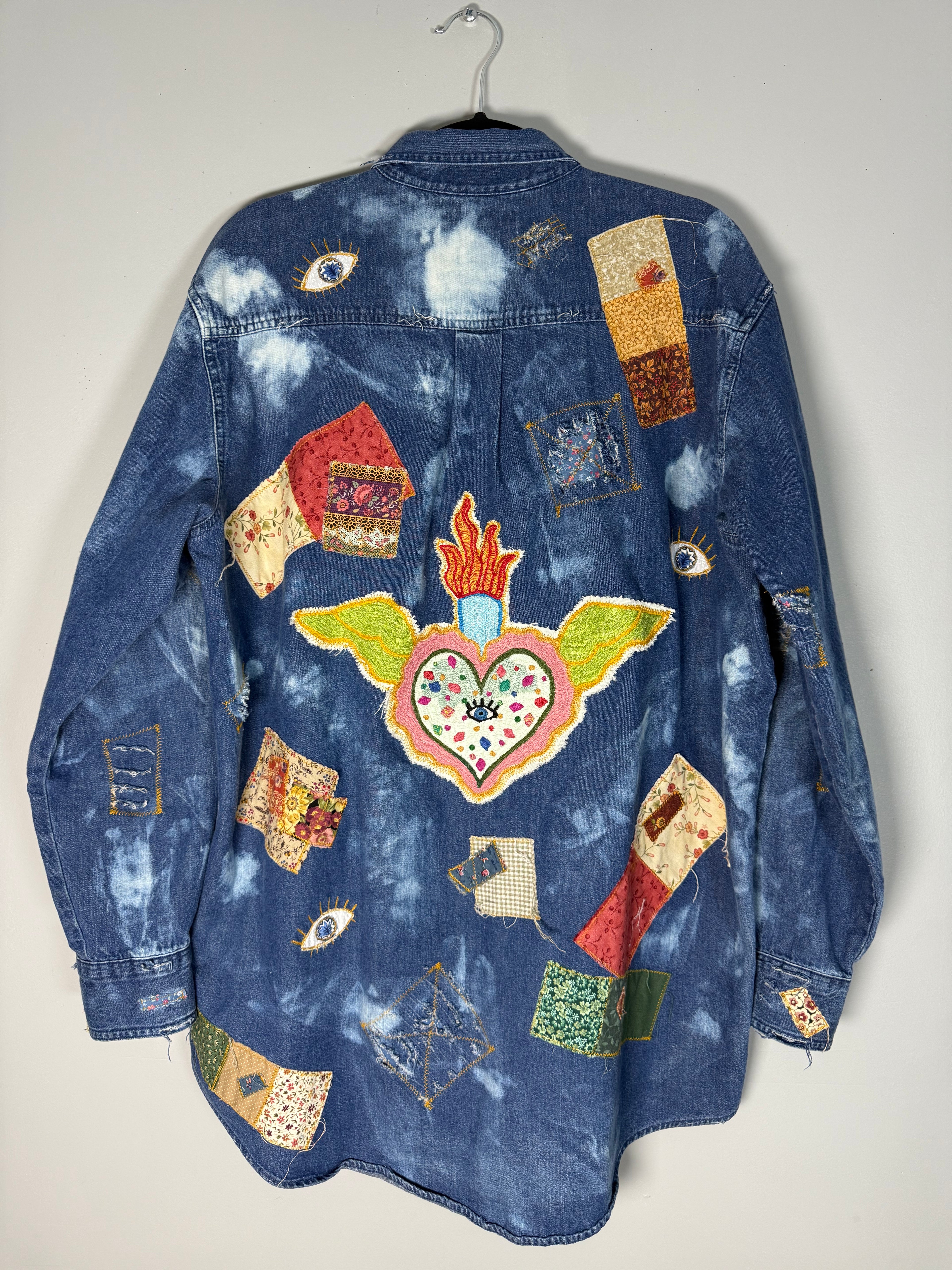Heart Spell / Upcycled Denim Shirt