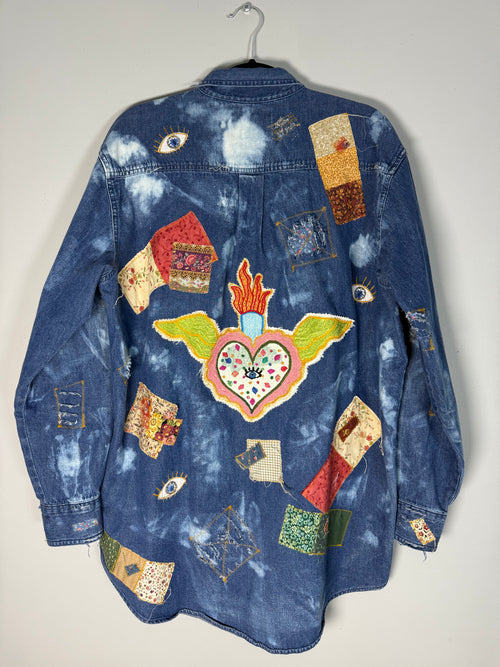 Heart Spell / Upcycled Denim Shirt